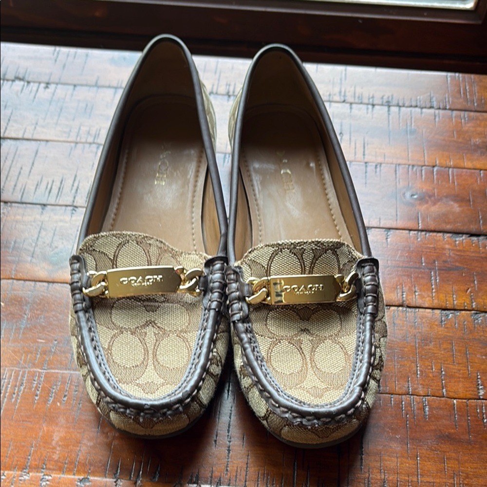 Coach Women's Loafers in Brown and Gold.     Like New.  Only wore 1 time.